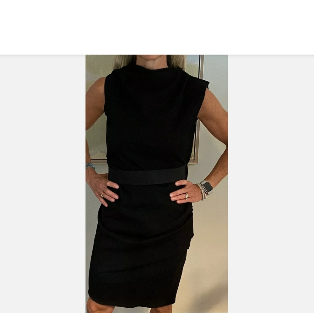 LANVIN Paris Ladies Black Gathered belt Dress